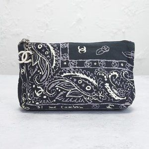 RARE Chanel CC Bandana Clutch Black Paisley Printed Pouch Cosmetic Bag